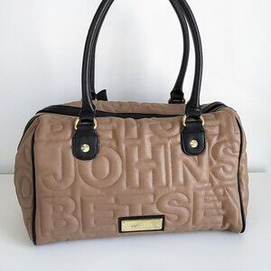 Betsey Johnson Quilted Satchel Bag Taupe Black Bow Handbag